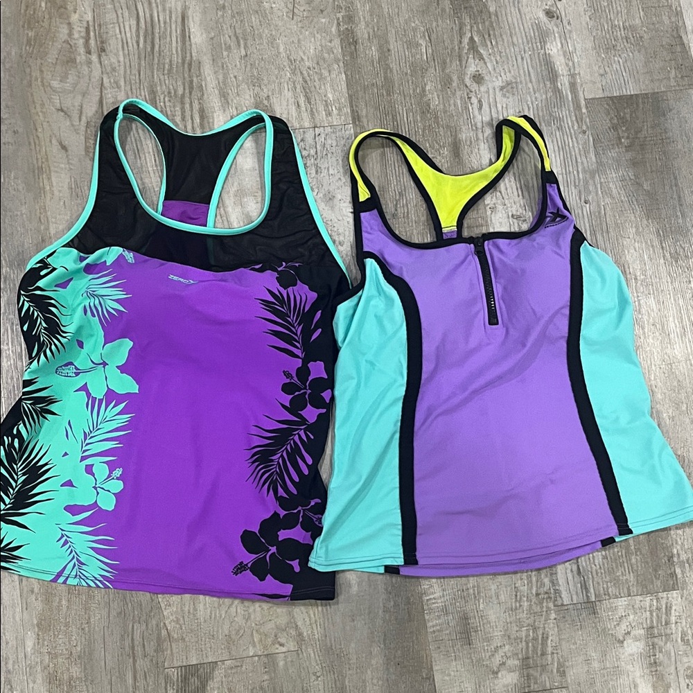 Zero Posur swim tops women’s Purple and Aqua Athletic Tank Tops swimwear‎ lot